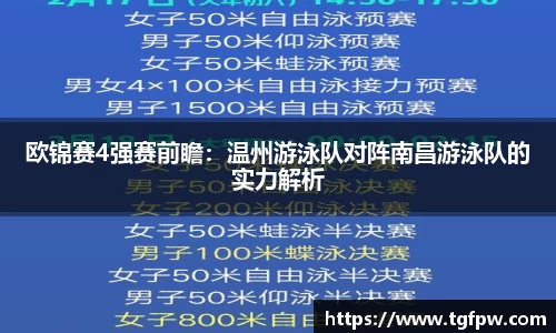 欧锦赛4强赛前瞻：温州游泳队对阵南昌游泳队的实力解析